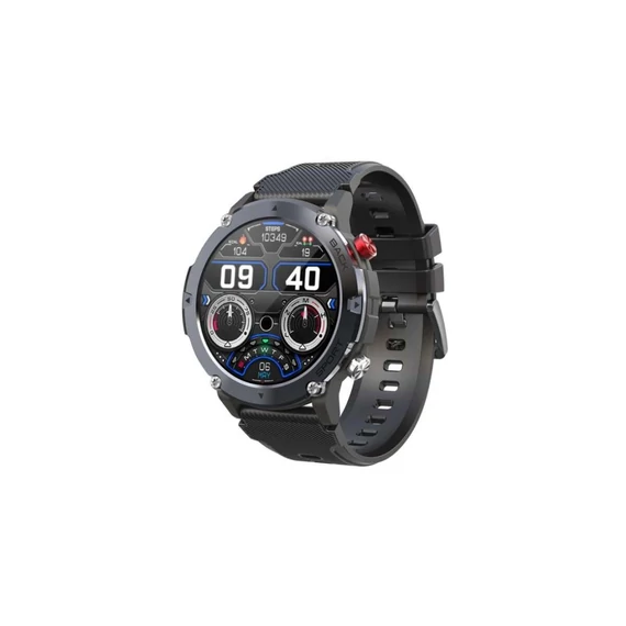 ForceOne C21 férfi okosóra, 1,32 hüvelykes, HD bluetooth hívás, multisport, többpontos pulzus, feszültség, oxigén, fém tok, hangszóró, értesítések, fekete
