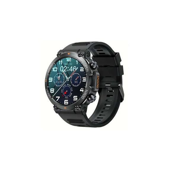 ForceOne Military Okosóra GK56 WATCH Bluetooth hívás, 1.39” Ultra Smooth Touch Dynamic Visual, AI Hangsegéd, 100+ MultiSport, Egészségügyi monitor, Music Play, Anti-Impact Body, Értesítések, Magas autonómia, Black Montana