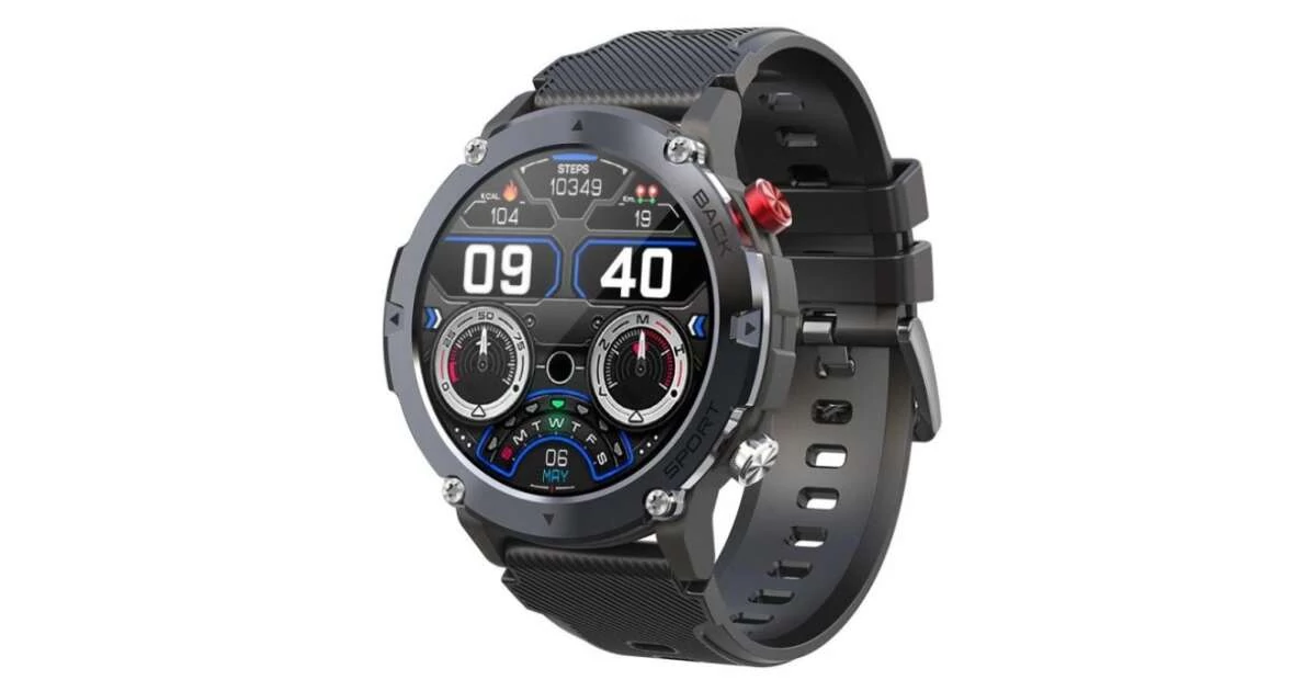 ForceOne C21 férfi okosóra, 1,32 hüvelykes, HD bluetooth hívás, multisport, többpontos pulzus, feszültség, oxigén, fém tok, hangszóró, értesítések, fekete