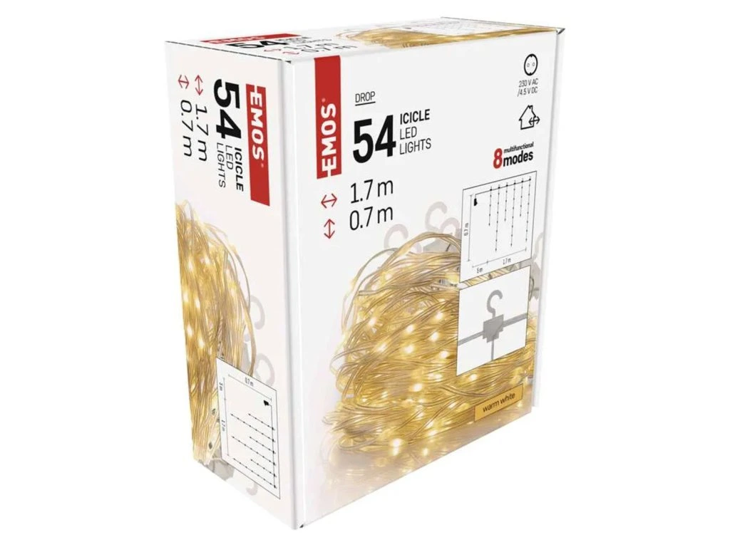 Kültéri LED-es jégcsap fényfüggöny (54 LED, 1.7x0.7 m) 8 program, meleg fehér