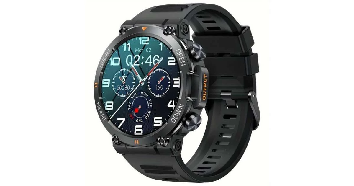 ForceOne Military Okosóra GK56 WATCH Bluetooth hívás, 1.39” Ultra Smooth Touch Dynamic Visual, AI Hangsegéd, 100+ MultiSport, Egészségügyi monitor, Music Play, Anti-Impact Body, Értesítések, Magas autonómia, Black Montana